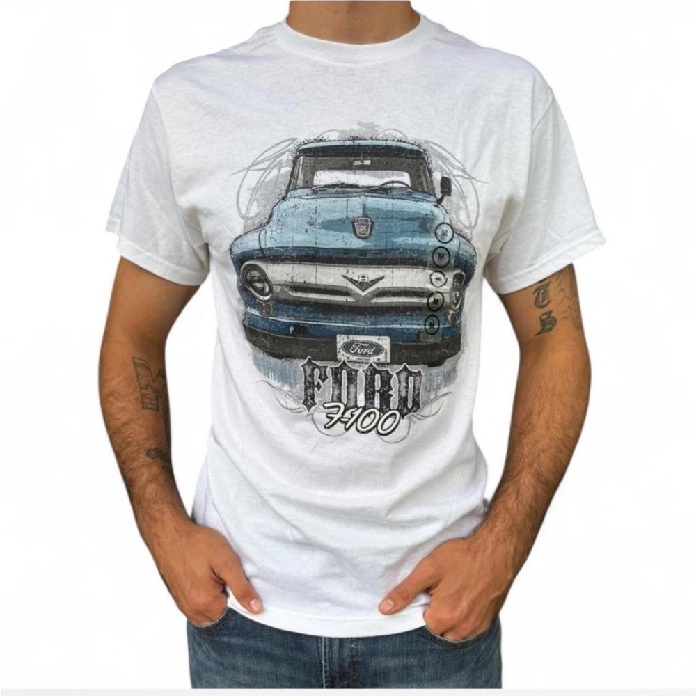 Men's White and Blue Ford Graphic Tee